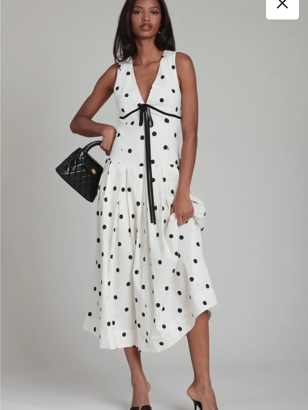 Avec Les Filles White Midi Dress Black Polka Dots Fit&flare Cotton Size 8 - Picture 2 of 12